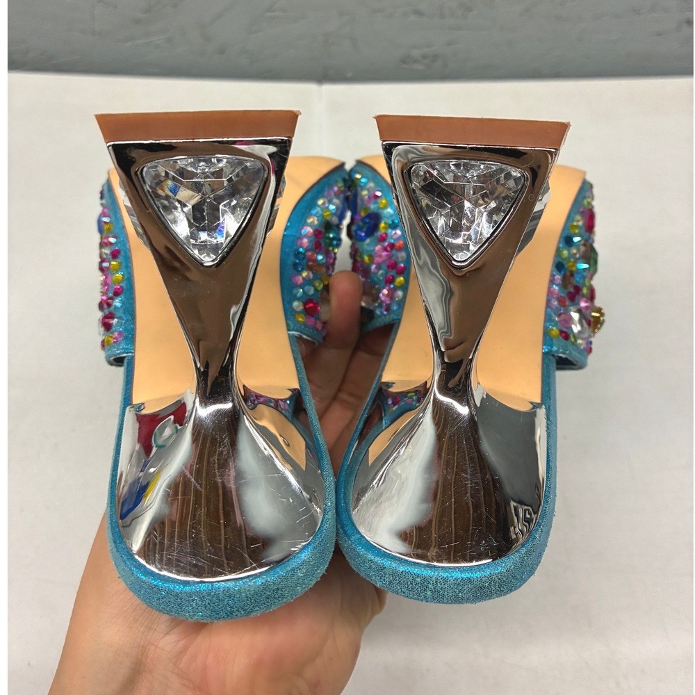 Azalea Wang Aquatina Embellished Slide Sandals Womens 6.5 Blue Rhinestone Party - Picture 13 of 14